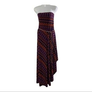 Popcorn Woman’s Purple /Black Printed Strapless Maxi Dress Size L